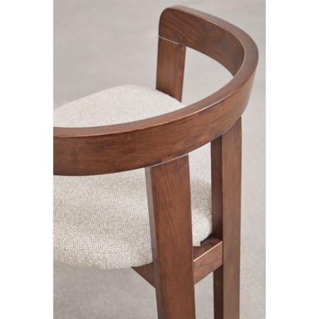 Krzesło z podłokietnikami, ciemne drewno, kremowe bouclé, Yvonne