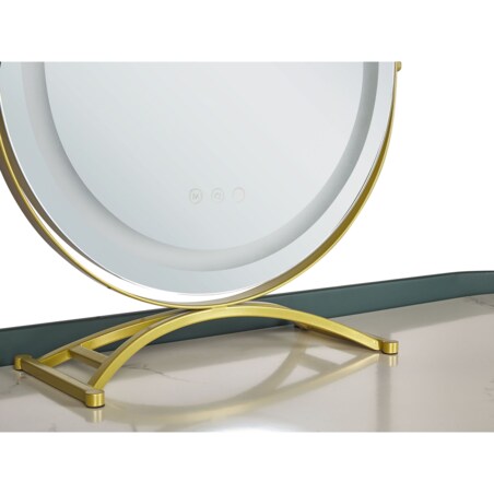 Toaletka 2 szuflady lustro LED z pufem zielono-złota VINAX