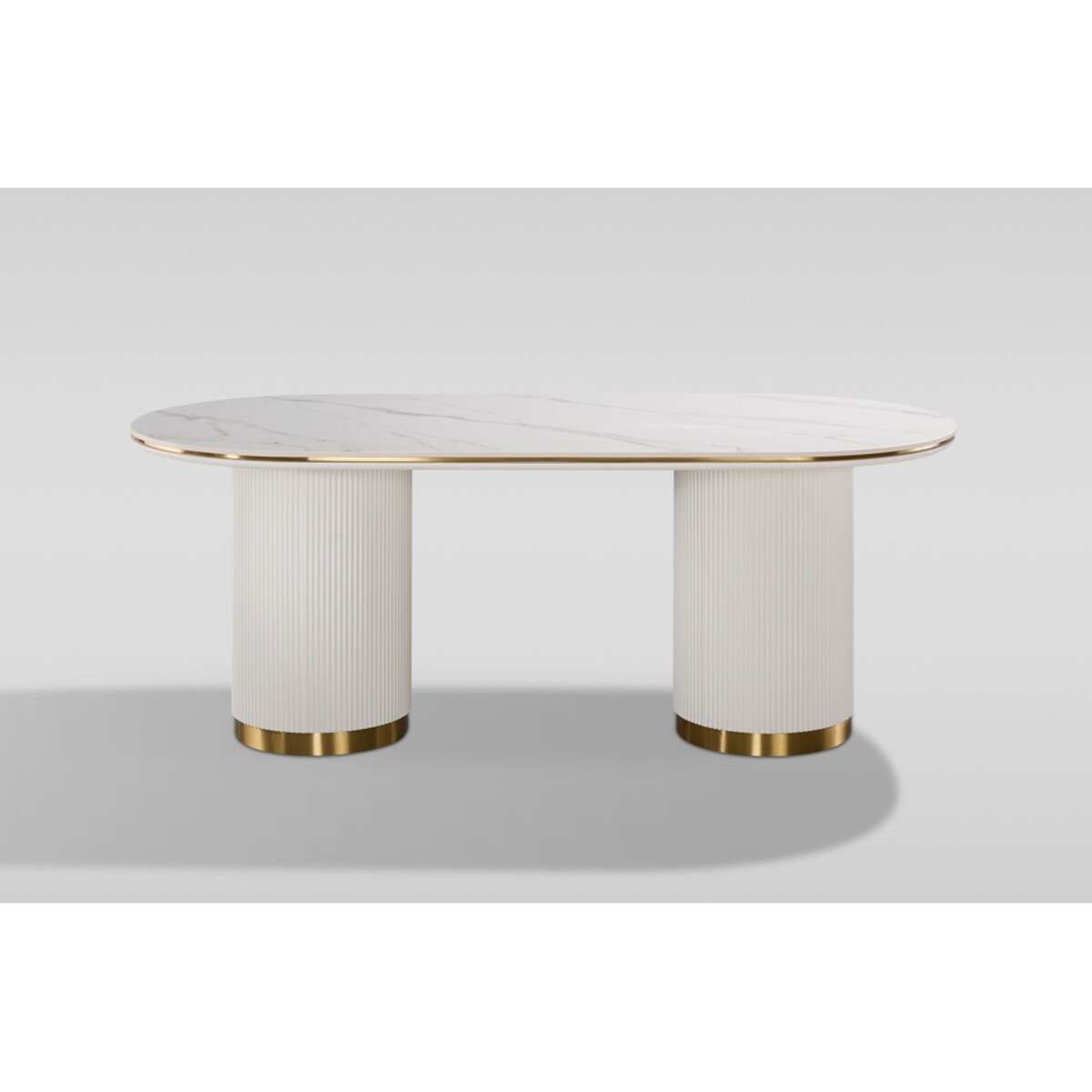 Stół owalny glamour marmur 180x90 ryflowane nogi do jadalni Luna Ecru