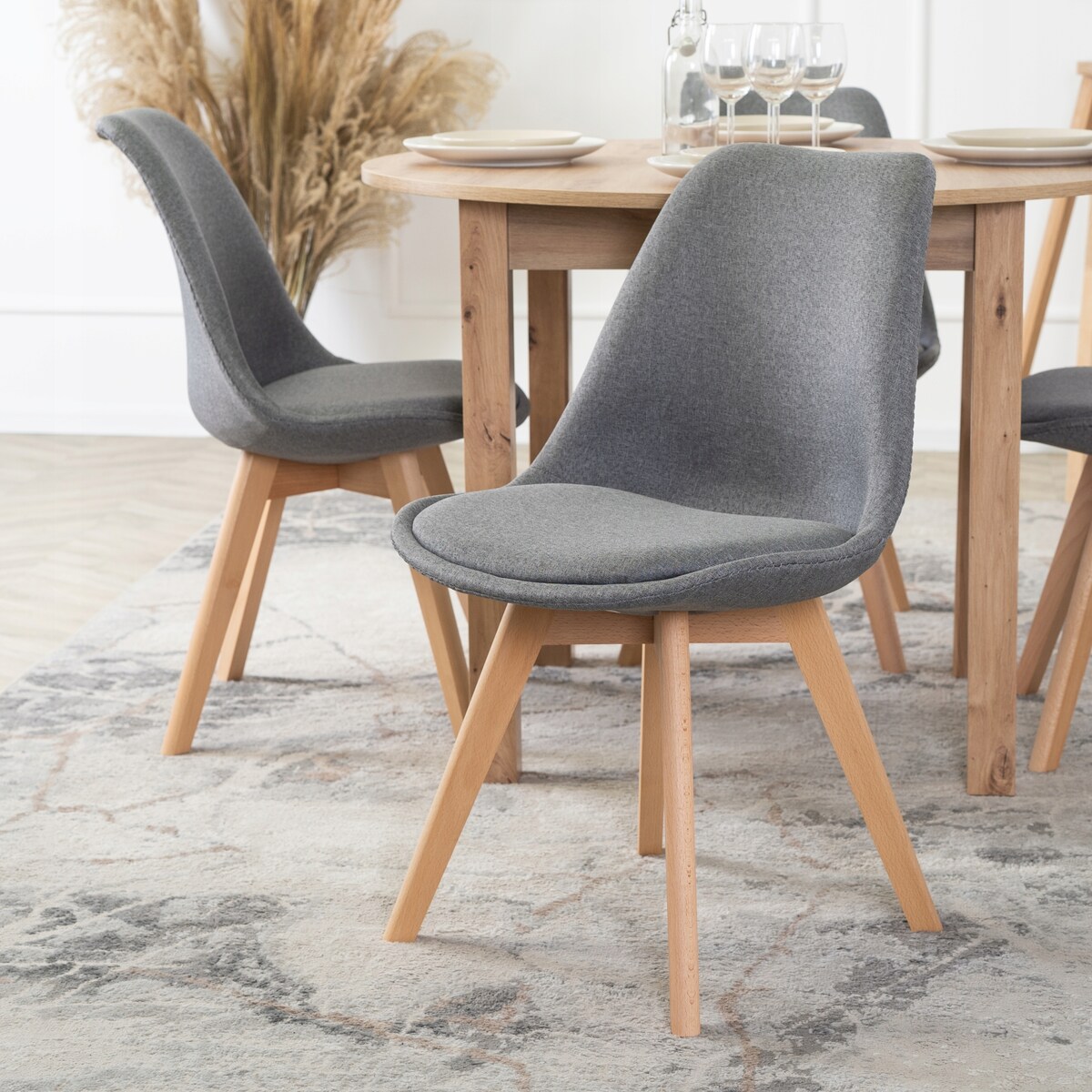 Krzesło Tapicerowane Skandynawskie Do Jadalni Kuchni Szare Dąb Nogi NEVEL