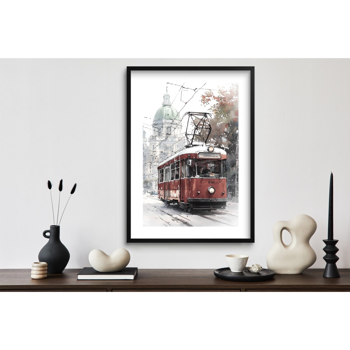 Plakat Obraz Czerwony tramwaj Retro na ścianę do salonu biura