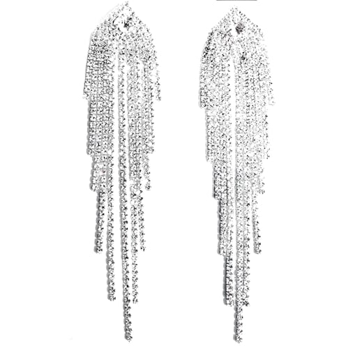 Kolczyki srebrne długie nitki z cyrkonii