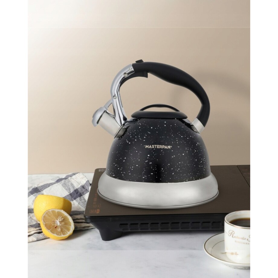 Duży Czarny Marmurkowy Czajnik Z Gwizdkiem Stalowy 3L Na Indukcję Gaz