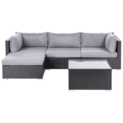 Narożnik ogrodowy ze stolikiem dla 4 osób SANO Prawostronny Technorattan Czarny