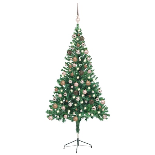 vidaXL Sztuczna choinka z lampkami i bombkami, 150 cm, 380 gałązek