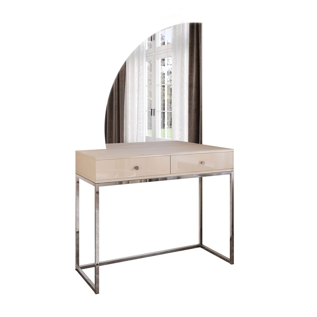 Toaletka kosmetyczna QUINNIE KASZMIR z lustrem LED chrom, lewa, uchwyt srebrny chrom