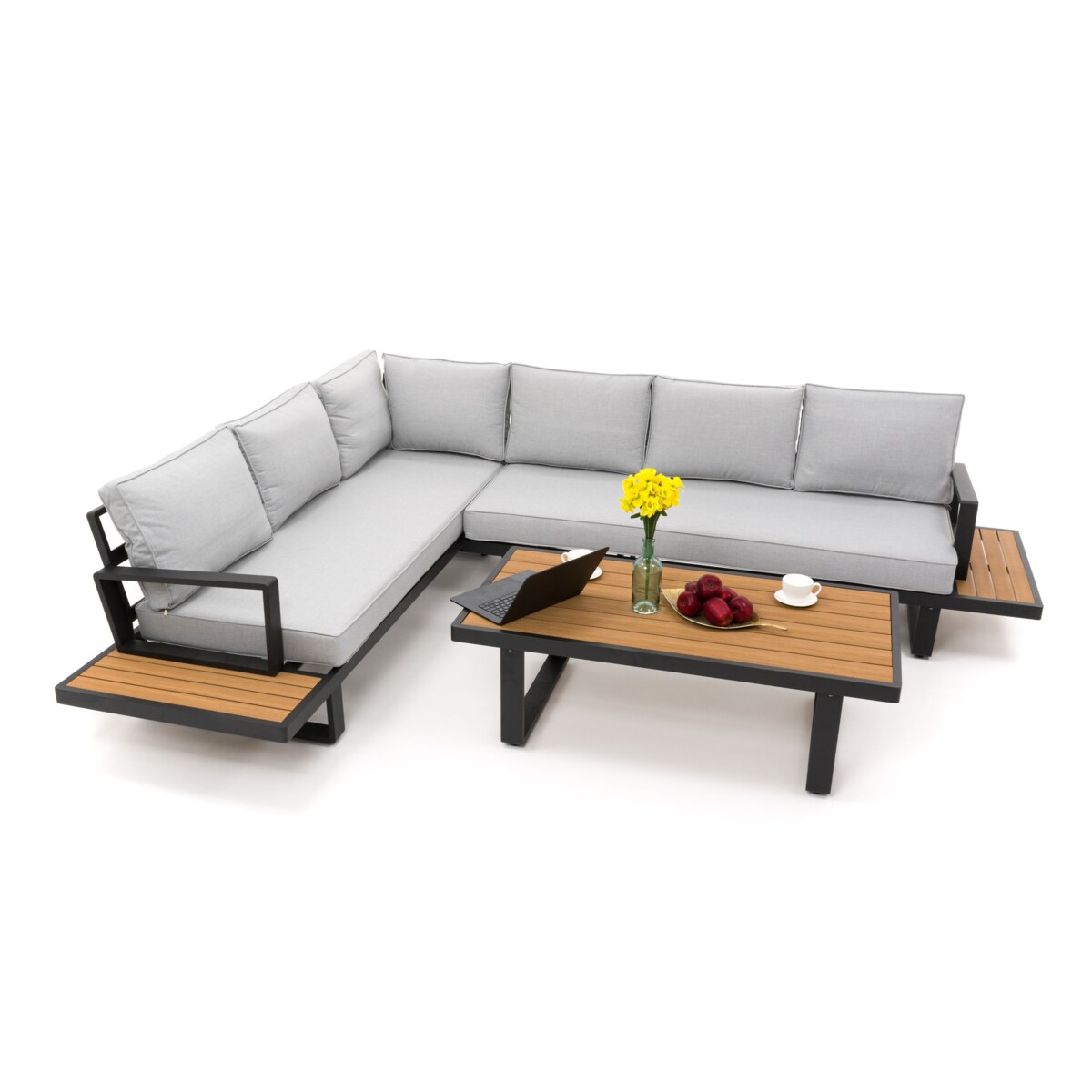 Meble ogrodowe duży narożnik nowoczesny aluminium ATOL grafitowo-szary