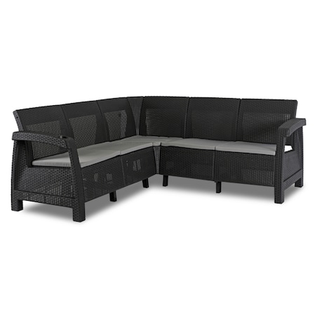 Narożnik Kanapa Rattanowa Ławka Ogrodowa Na Taras Ogród Czarna INDIANA