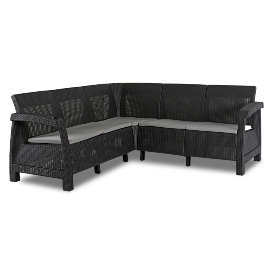 Narożnik Kanapa Rattanowa Ławka Ogrodowa Na Taras Ogród Czarna INDIANA