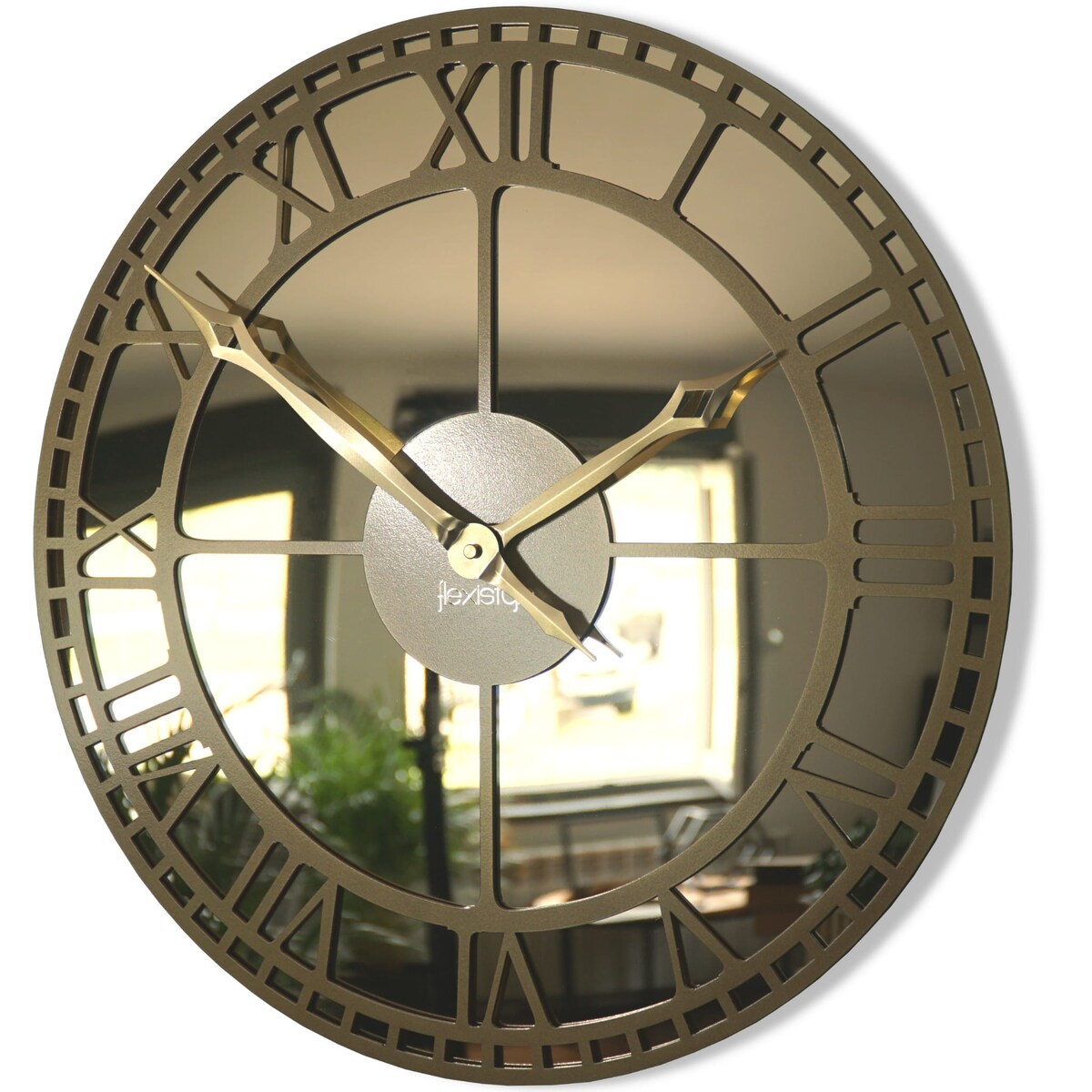 Metalowy zegar ścienny lustro złote 50cm