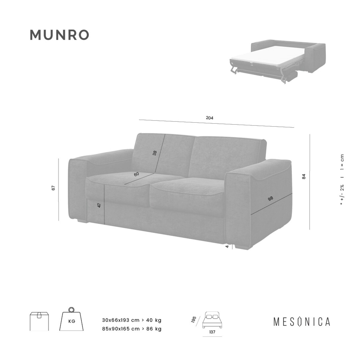 Sofa rozkładana 2,5-osobowa Munro beżowa