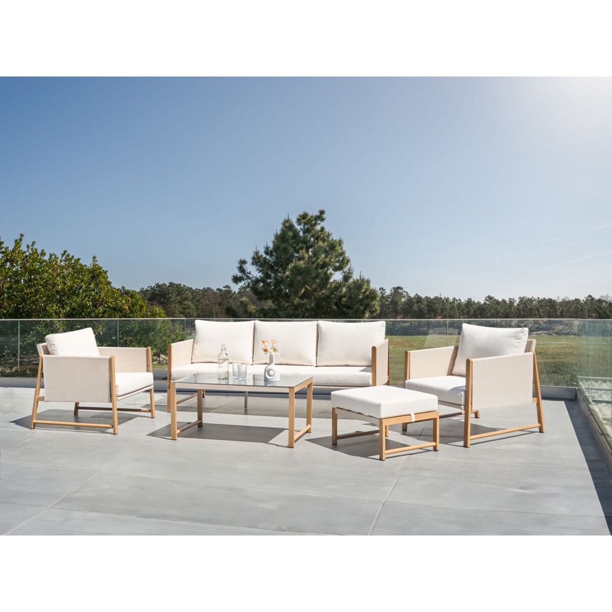 Zestaw ogrodowy ze stolikiem i otomaną dla 5 osób NOLA Metal Jasnobeżowy