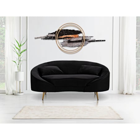 Sofa Oslo, kolor czarny i złoty, poliester, drewno eukaliptusowe i metal, 148 x 84 x 68 cm, do salonu, Mauro Ferretti
