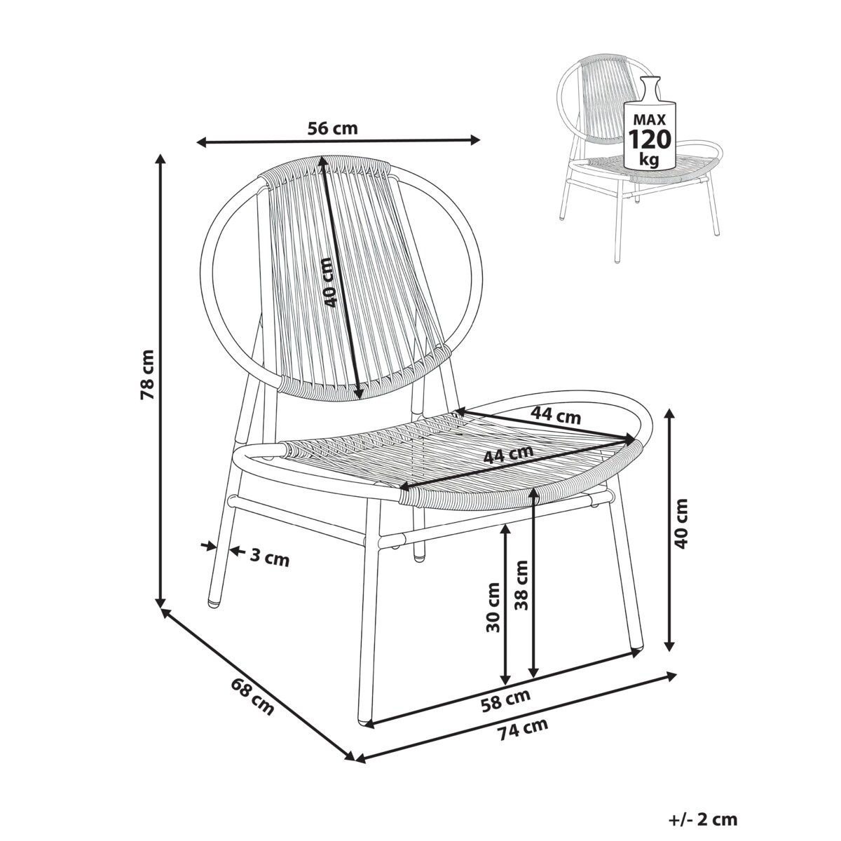 Krzesło ogrodowe OVARO Technorattan Beżowy