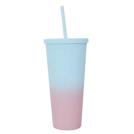 KUBEK ZE SŁOMKĄ Tie-Dye PP 700 ml niebiesko-różowy