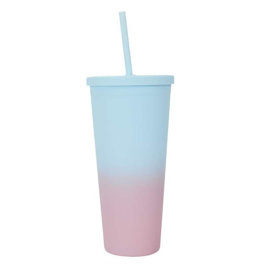 KUBEK ZE SŁOMKĄ Tie-Dye PP 700 ml niebiesko-różowy
