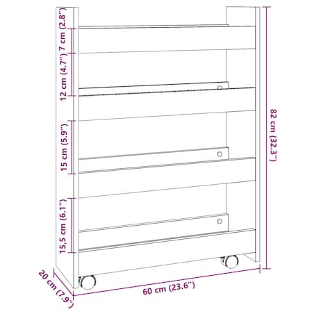 vidaXL Wąski wózek magazynowy 4-poziomowy, biały, z drewna konstrukcyjnego