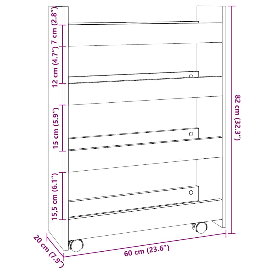 vidaXL Wąski wózek magazynowy 4-poziomowy, biały, z drewna konstrukcyjnego