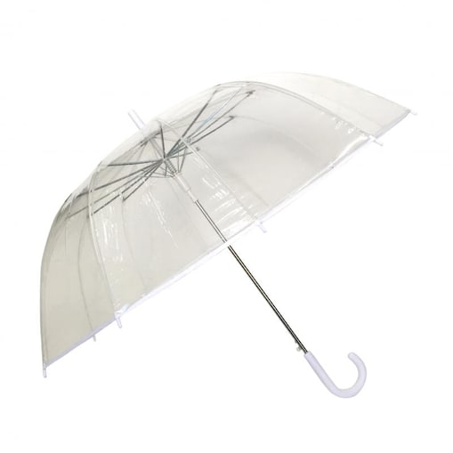 Długi parasol przezroczysty 12 żeber, biała bordiura