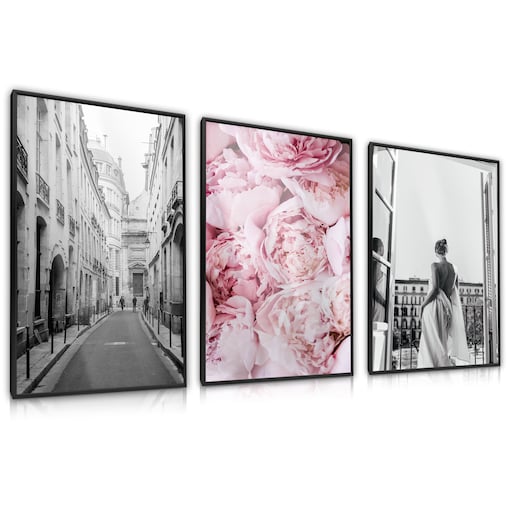 ZESTAW 3x Plakat KWIATY Kobieta Architektura 30x40cm