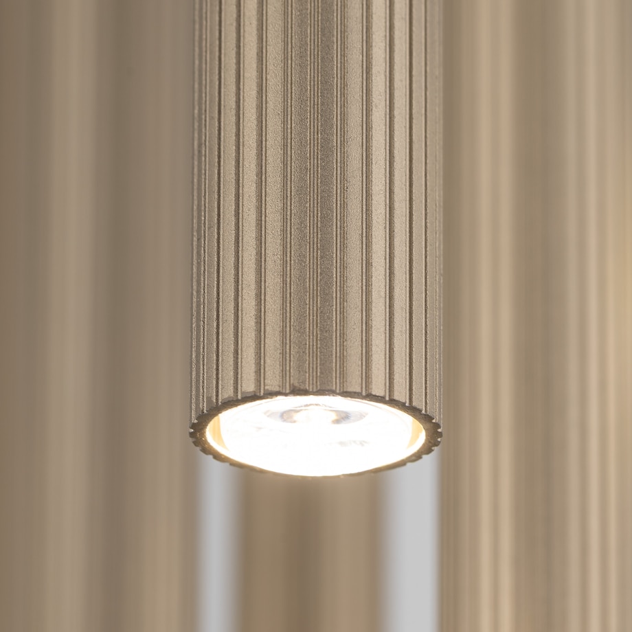Lampa Wisząca Tk Lighting Ferro Na Kole Beżowa Szampański Ryflowana Tytan Metalowa Tuba Sopel Rurka 10X G9