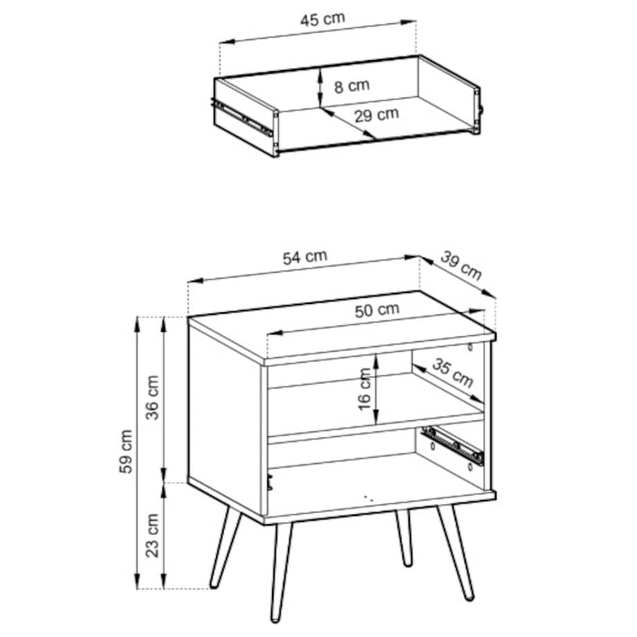 Szafka nocna ryflowana POLO na wysokich czarnych nóżkach, czarna