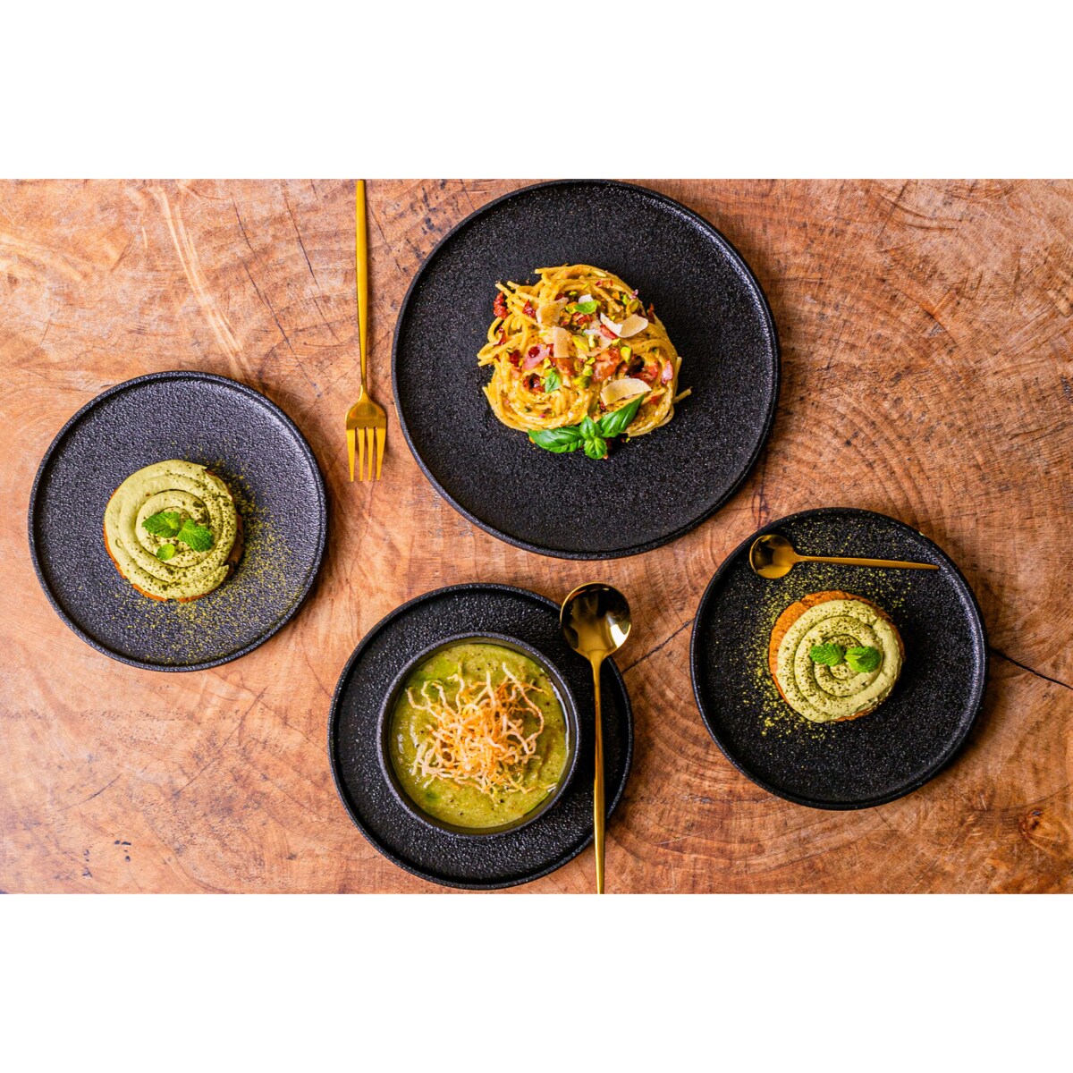 Serwis obiadowy Anun czarny na 12 osób 36 szt. Nowoczesny Do zmywarki Komplet talerzy