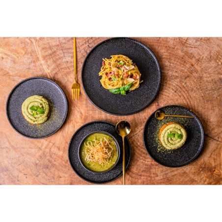 Serwis obiadowy Anun czarny na 12 osób 36 szt. Nowoczesny Do zmywarki Komplet talerzy