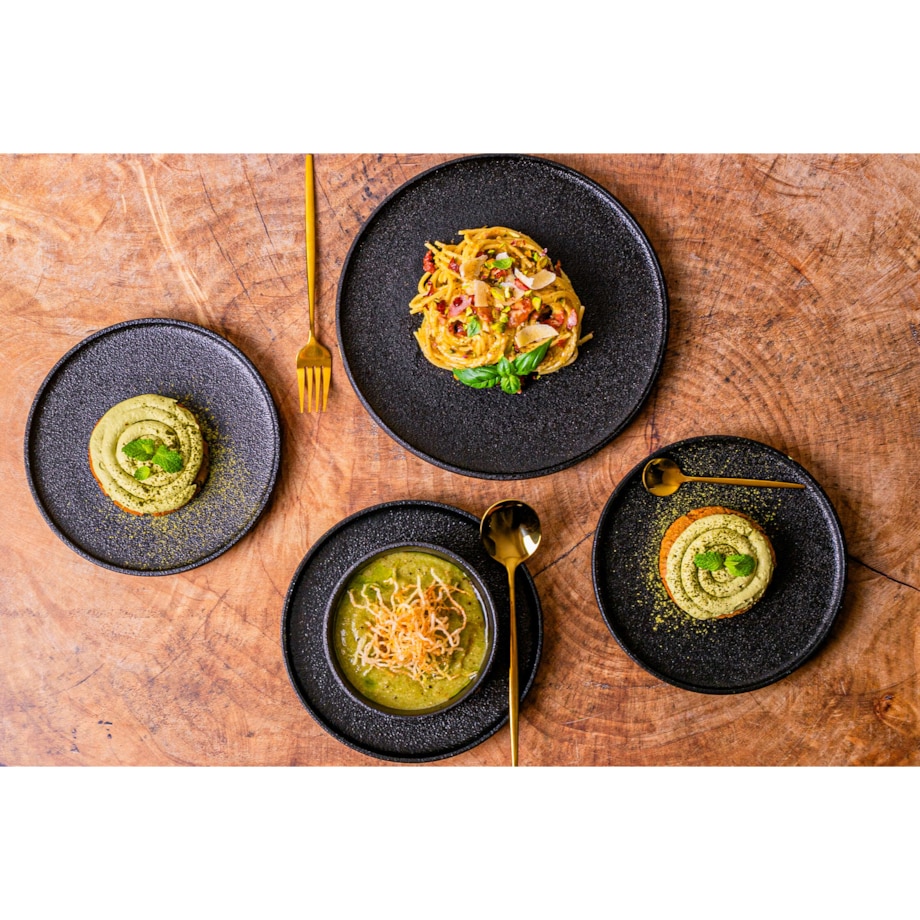 Serwis obiadowy Anun czarny na 12 osób 36 szt. Nowoczesny Do zmywarki Komplet talerzy