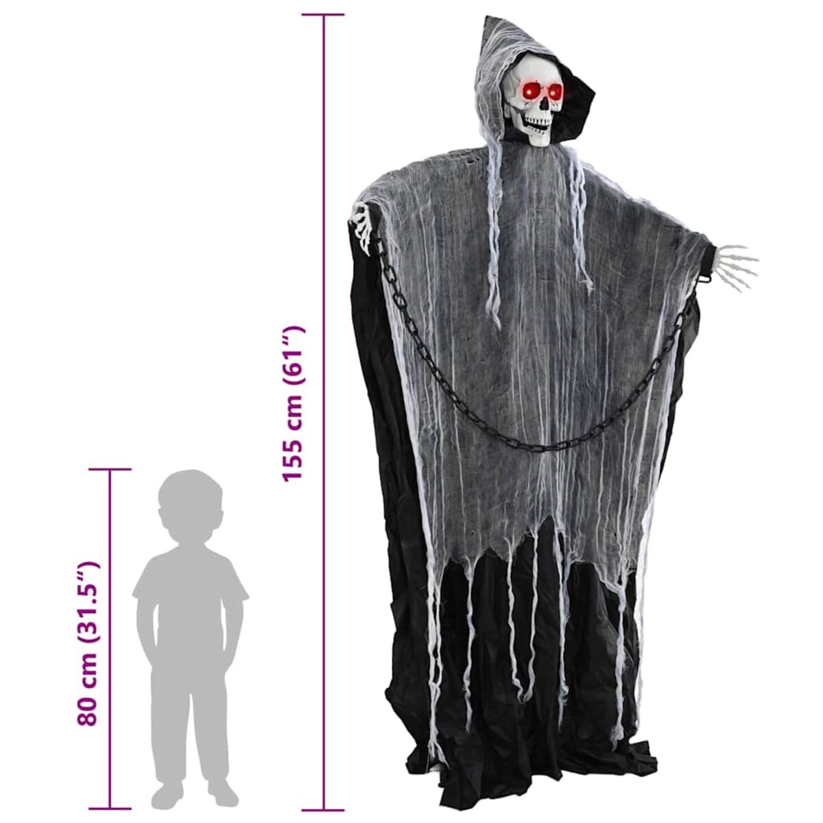 vidaXL Halloween Grim Reaper Czarny 60 x 60 x 155 cm Poliester