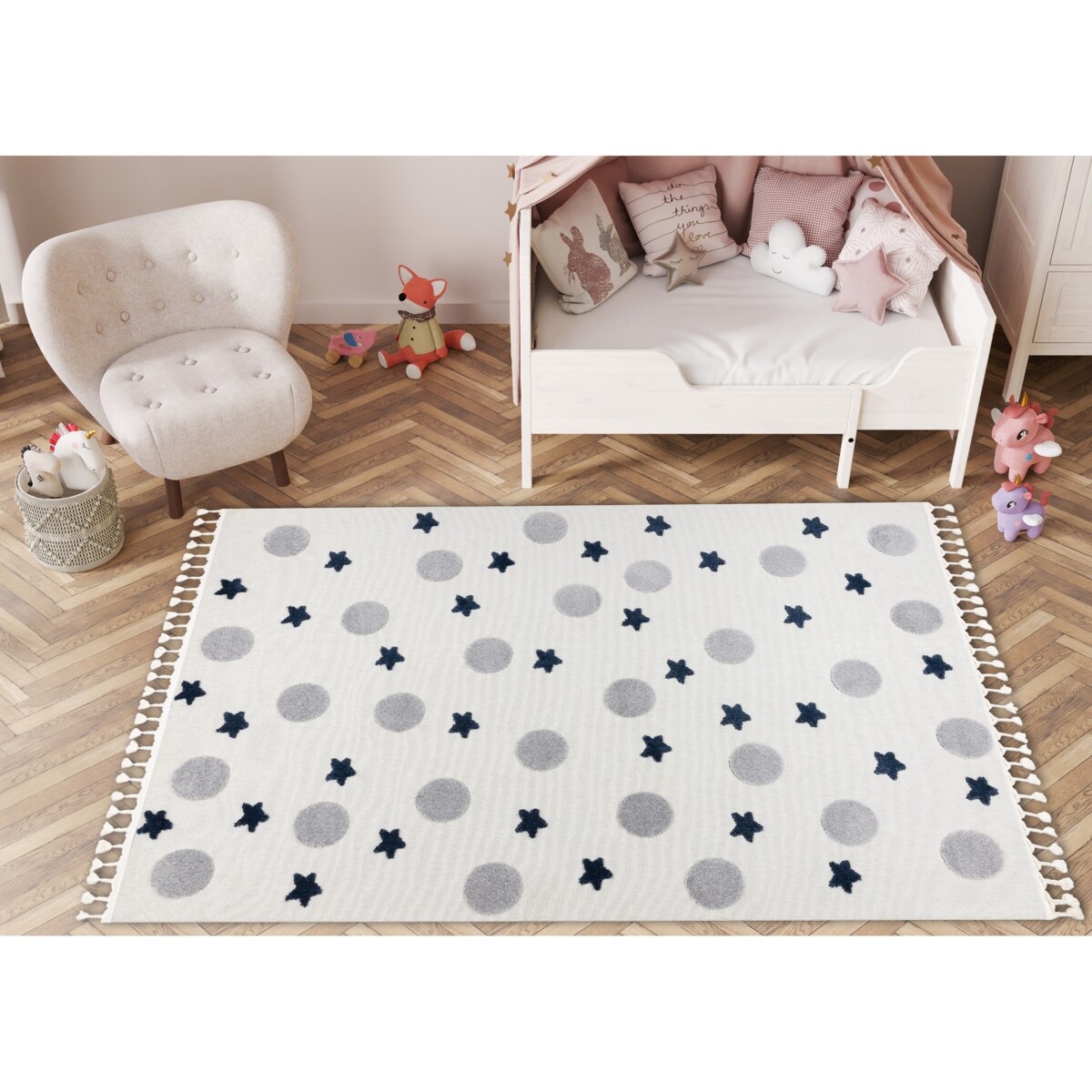 Dywan YOYO GD75 biały / szary - Gwiazdki, 140x190 cm