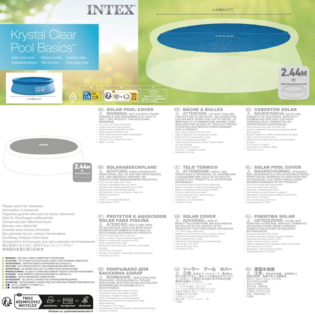 Intex Solarna plandeka na basen, niebieska, 206 cm, polietylen
