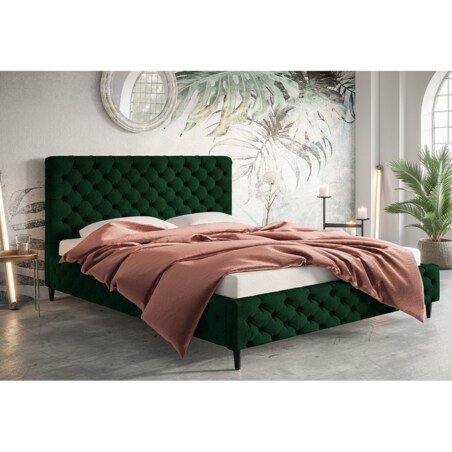 Łóżko sypialniane 180x200 LUXO 5 tapicerowane, pikowane - butelkowa zieleń