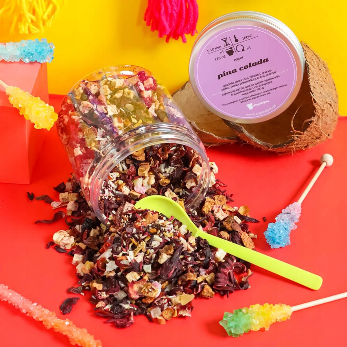 Herbata owocowa sypana PINA COLADA o smaku tropikalnym PREMIUM Cup&You - herbata liściasta sypana mieszanka napar susz - gotowa na prezent upominek