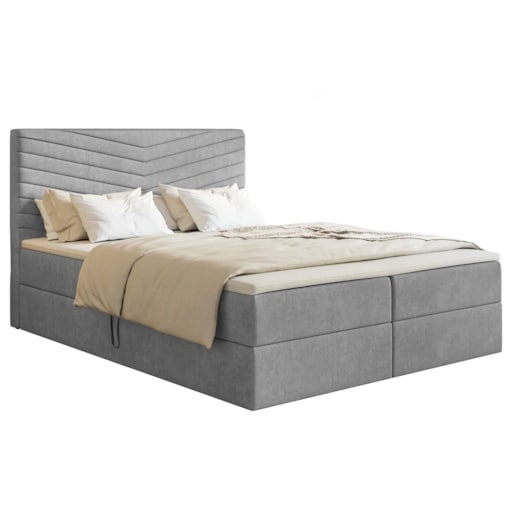 Łóżko kontynentalne G4 do sypialni 180x200 z pojemnikiem i materacem- szare
