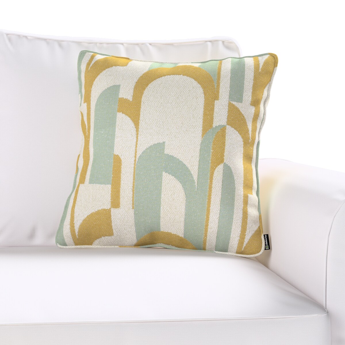 Poszewka Gabi na poduszkę 45x45 miętowo-żółte wzory na kremowym tle