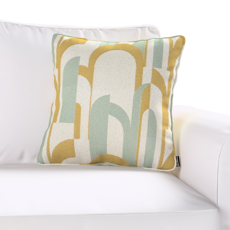 Poszewka Gabi na poduszkę 45x45 miętowo-żółte wzory na kremowym tle