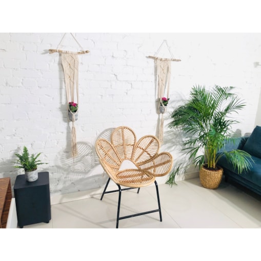 KWIETNIK MAKRAMA POJEDYNCZY Z DREWNEM KREM