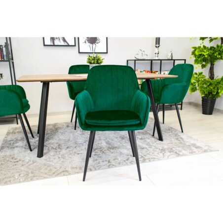 Krzesło Do Jadalni Kuchni Salonu Lugo - Aksamit Zielony / Nogi Czarne