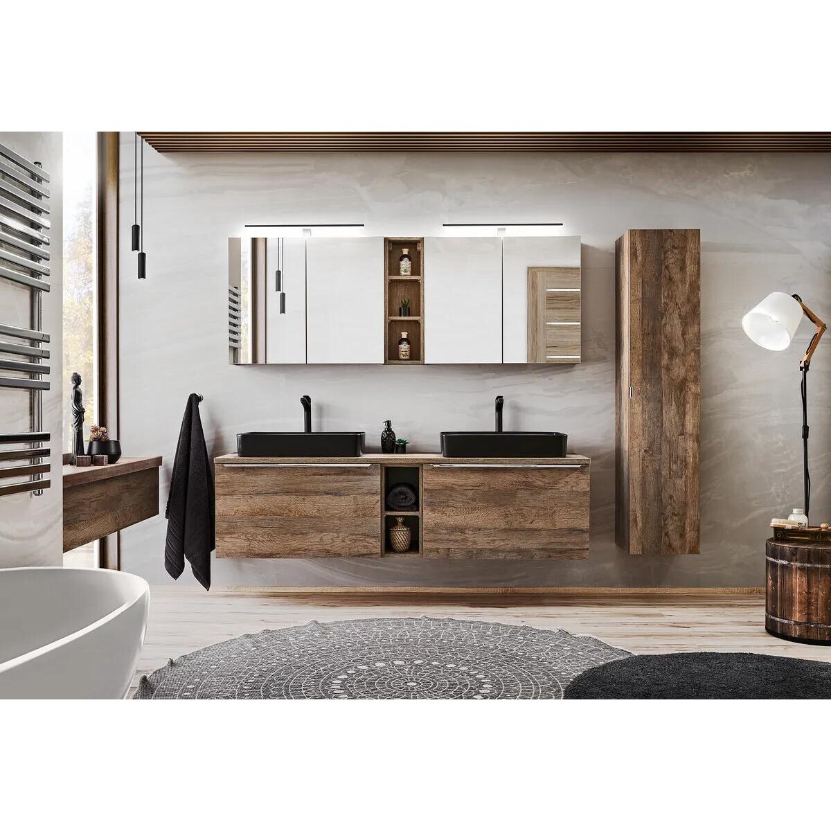 Szafka pod umywalkę nablatową SANTA FE OAK 80 cm + regał dolny 20 cm dąb - zestaw z blatem