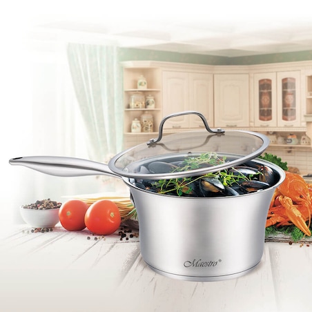 Rondel stalowy z pokrywką na indukcję gaz 16cm 1.25L MAESTRO