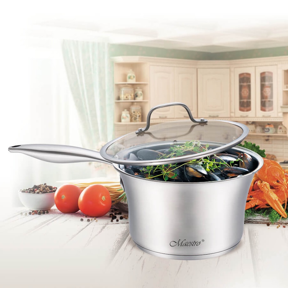 Rondel stalowy z pokrywką na indukcję gaz 16cm 1.25L MAESTRO