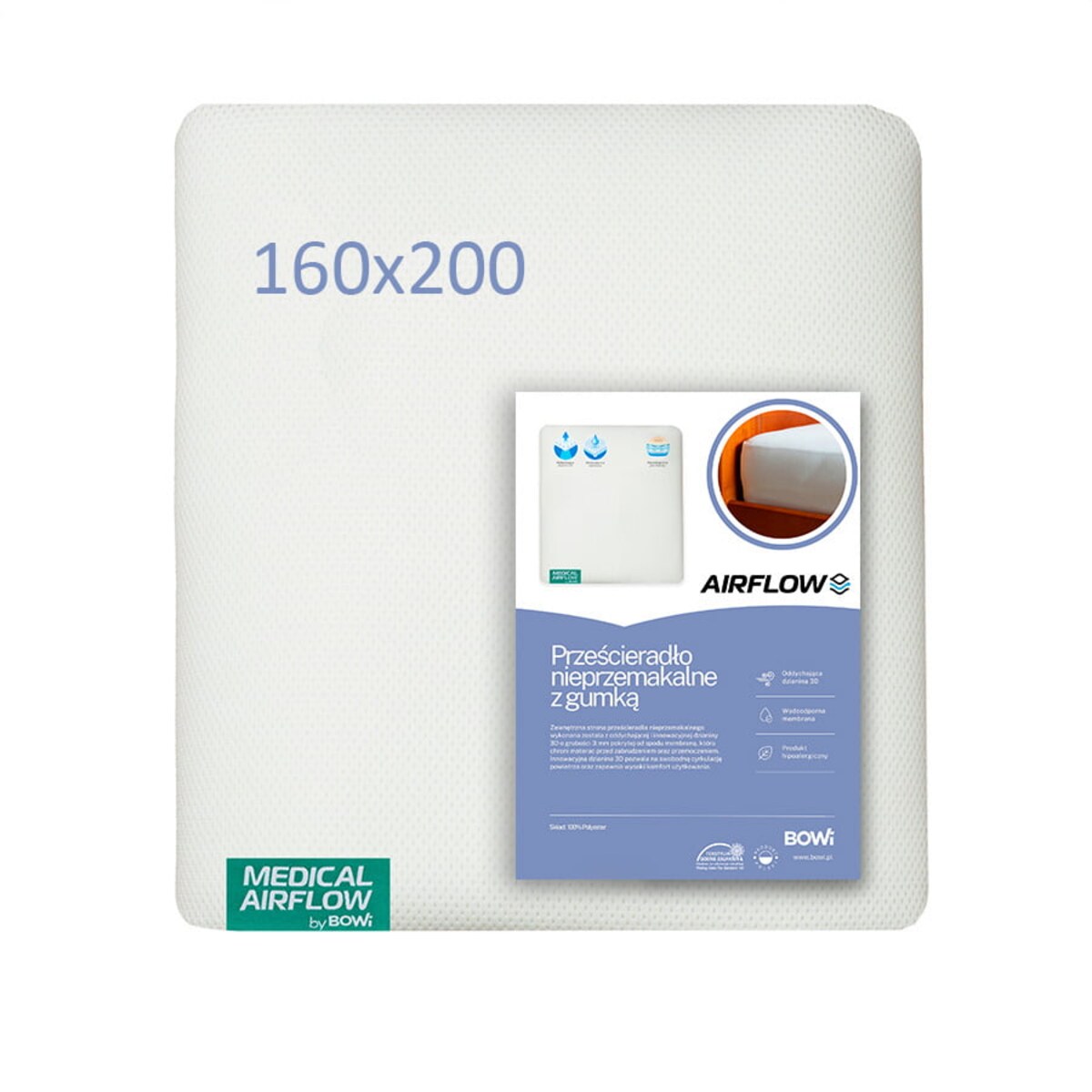 Prześcieradło nieprzemakalne z gumką AIRFLOW 160x200 cm