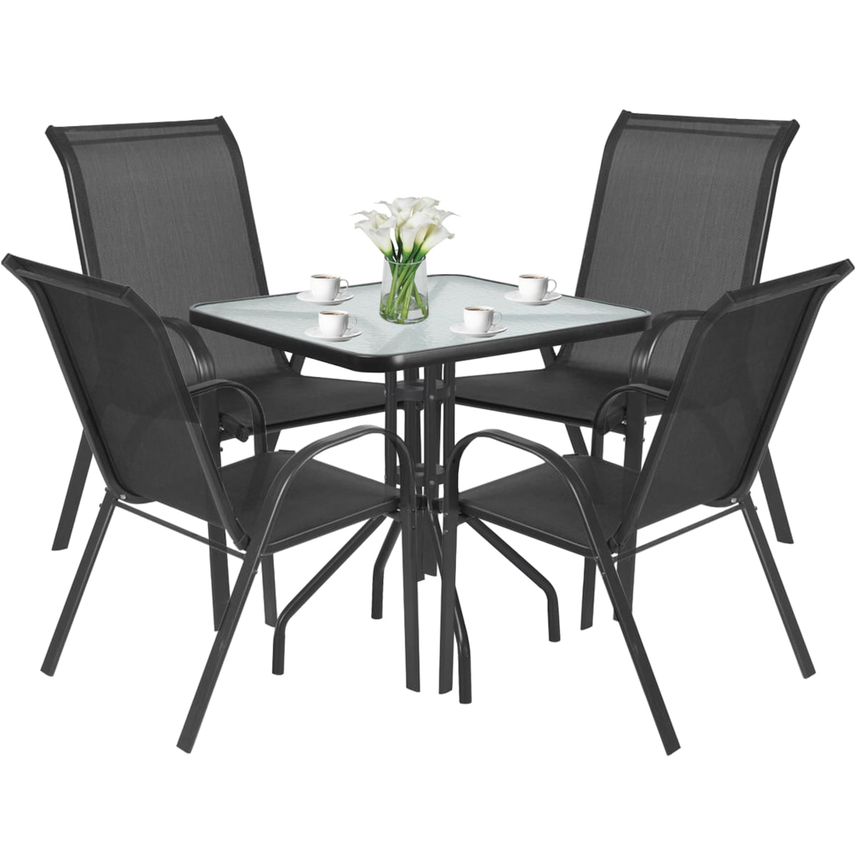 Stół Kwadrat Island 70Cm + 4X Krzesło Sofia Ciemny Szary