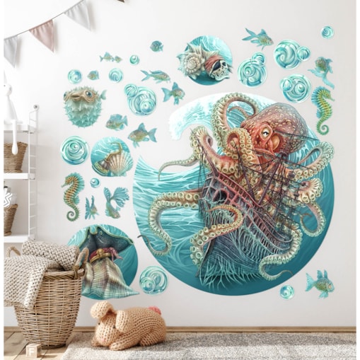 Zestaw naklejek na ścianę, Świat ośmiornicy, 80cm