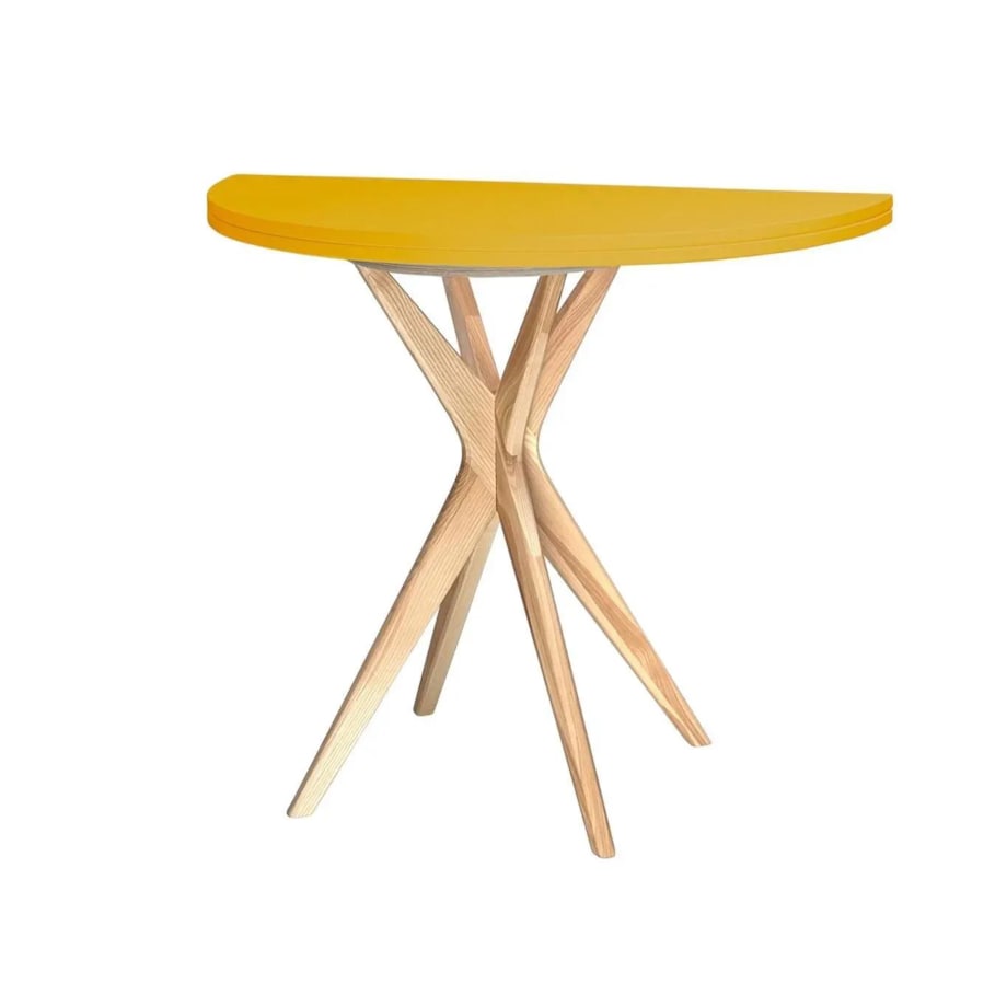 Stół półokrągły CUTTI 100x100 rozkładany żółty/jesion