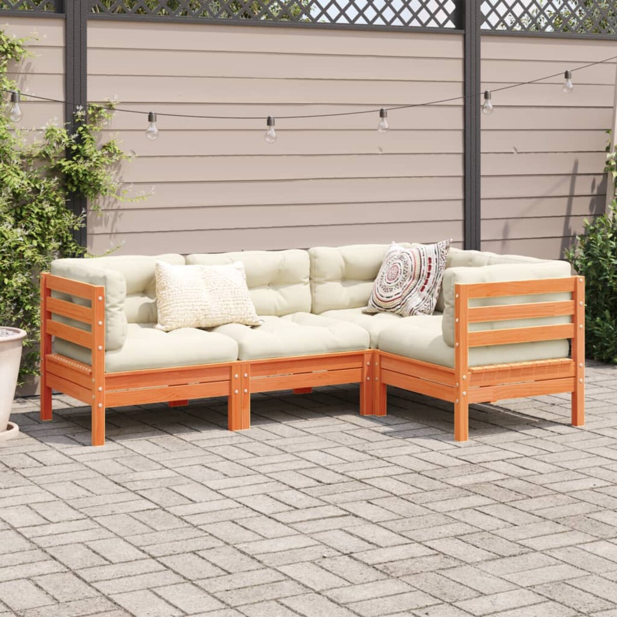 vidaXL 4-cz. zestaw wypoczynkowy do ogrodu, z poduszkami, woskowy brąz