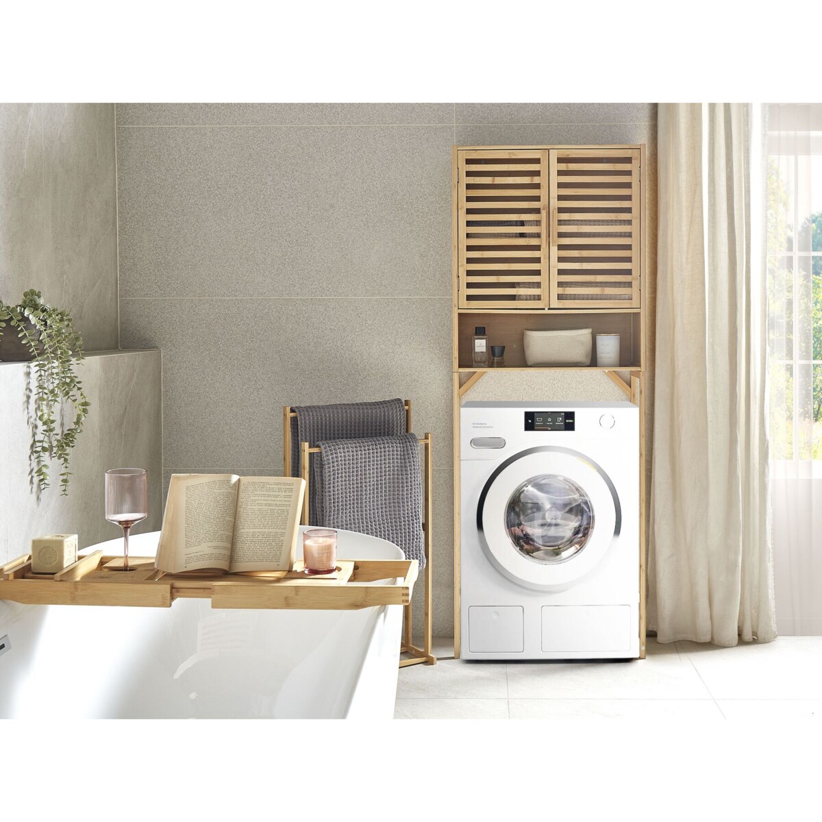 Szafka nad pralkę bambusowa jasne drewno OKARCHE