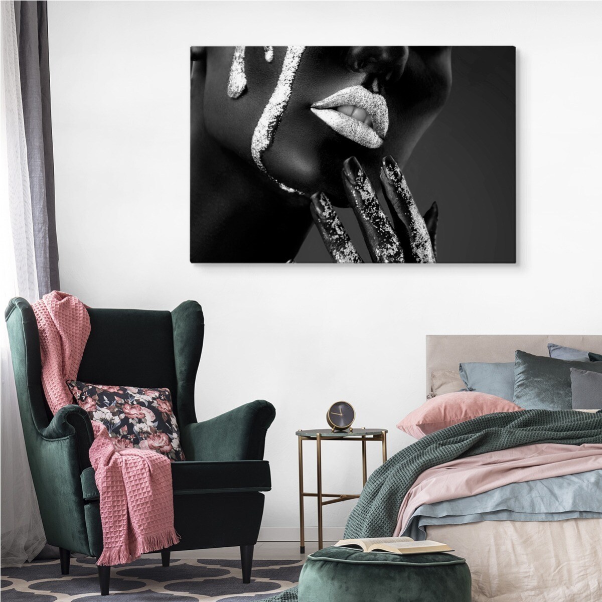 Obraz Na Płótnie KOBIETA Srebrny Make Up 120x80cm