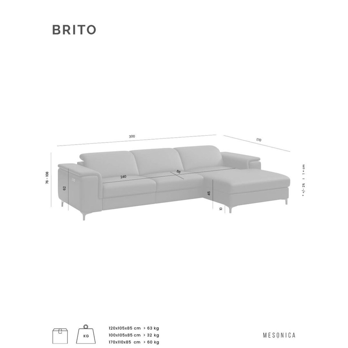 Sofa narożna Brito beżowa z funkcją relaksu